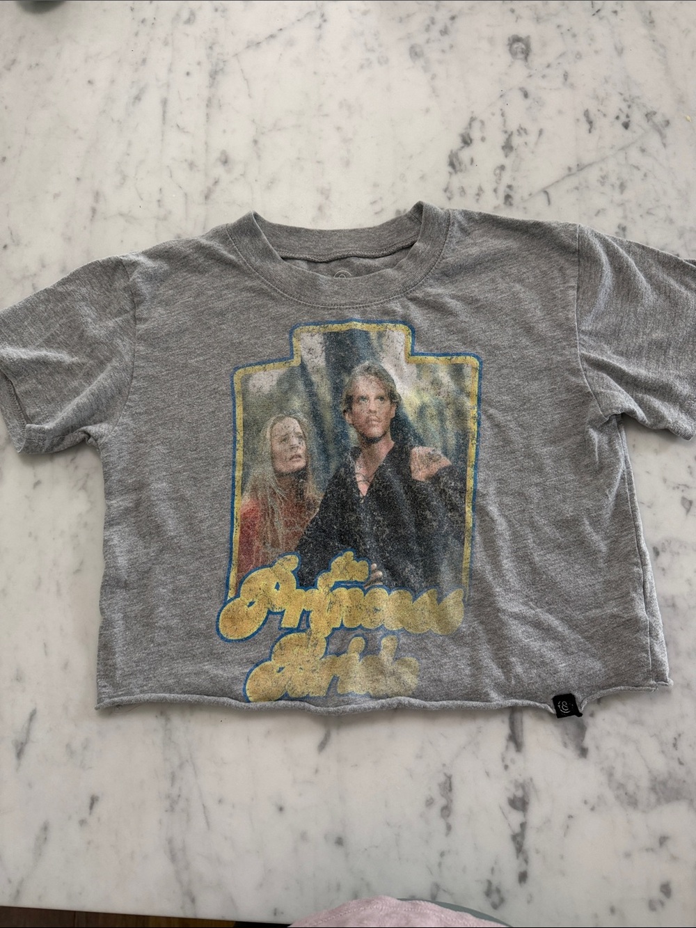 Kids Short-Sleeve Princess Bride tee in Heather Gray with Yellow Print